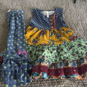 Matilda Jane Polka Dot and Floral Dress with Ruffled Pants. Size 4.